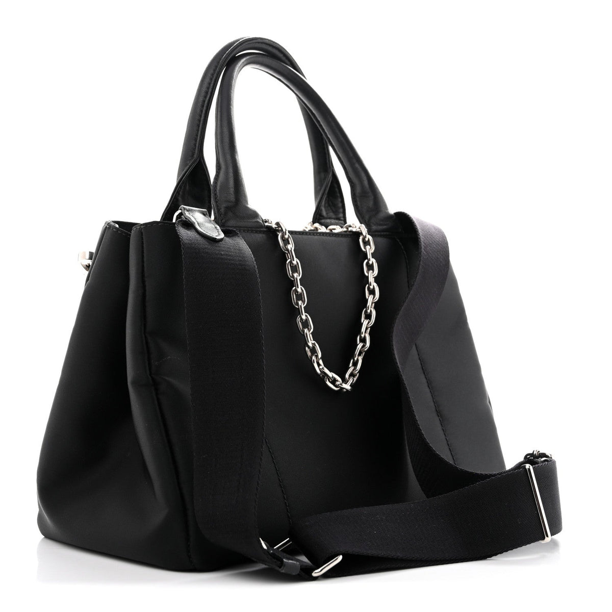 Prada Tessuto Nylon Nappa Zip Pocket Chain Tote Black