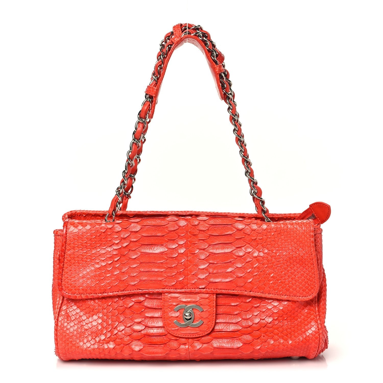 Chanel Snakeskin East West Kisslock Flap Red