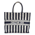 Dior Canvas Embroidered Large Striped Book Tote Navy