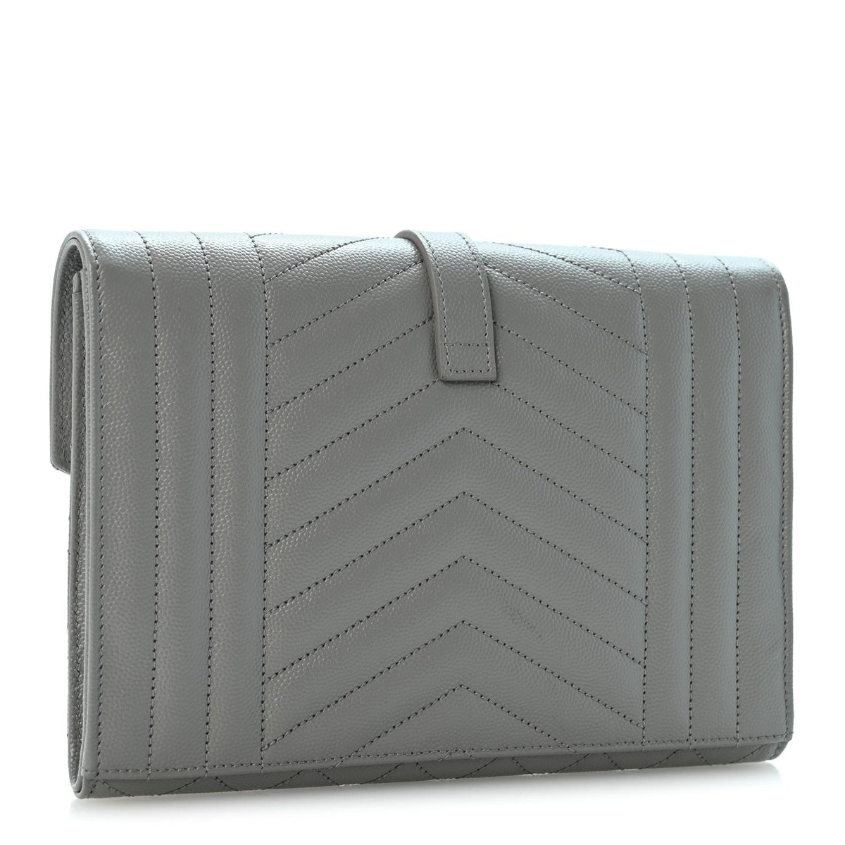 Saint Laurent Grain De Poudre Textured Mixed Matelasse Triquilt Monogram Clutch New Stone Grey