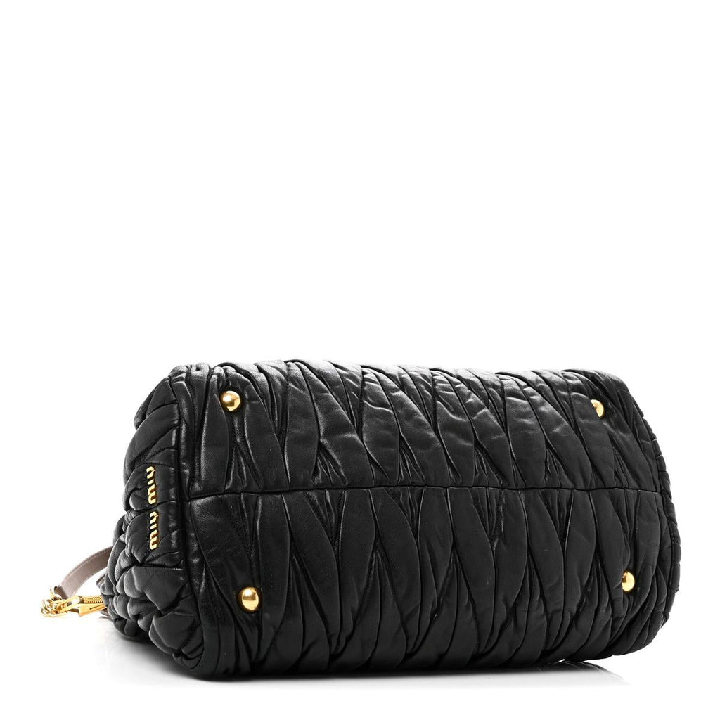 Miu Miu Nappa Matelasse Turnlock Hobo Black - Side View
