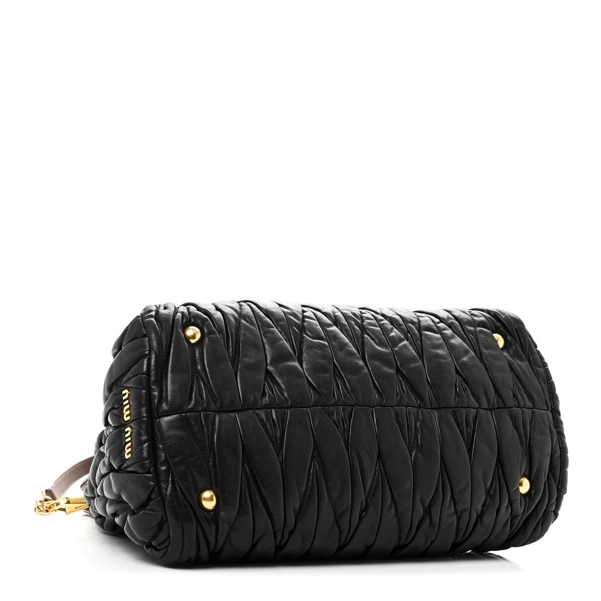 Miu Miu Nappa Matelasse Turnlock Hobo Black - Side View