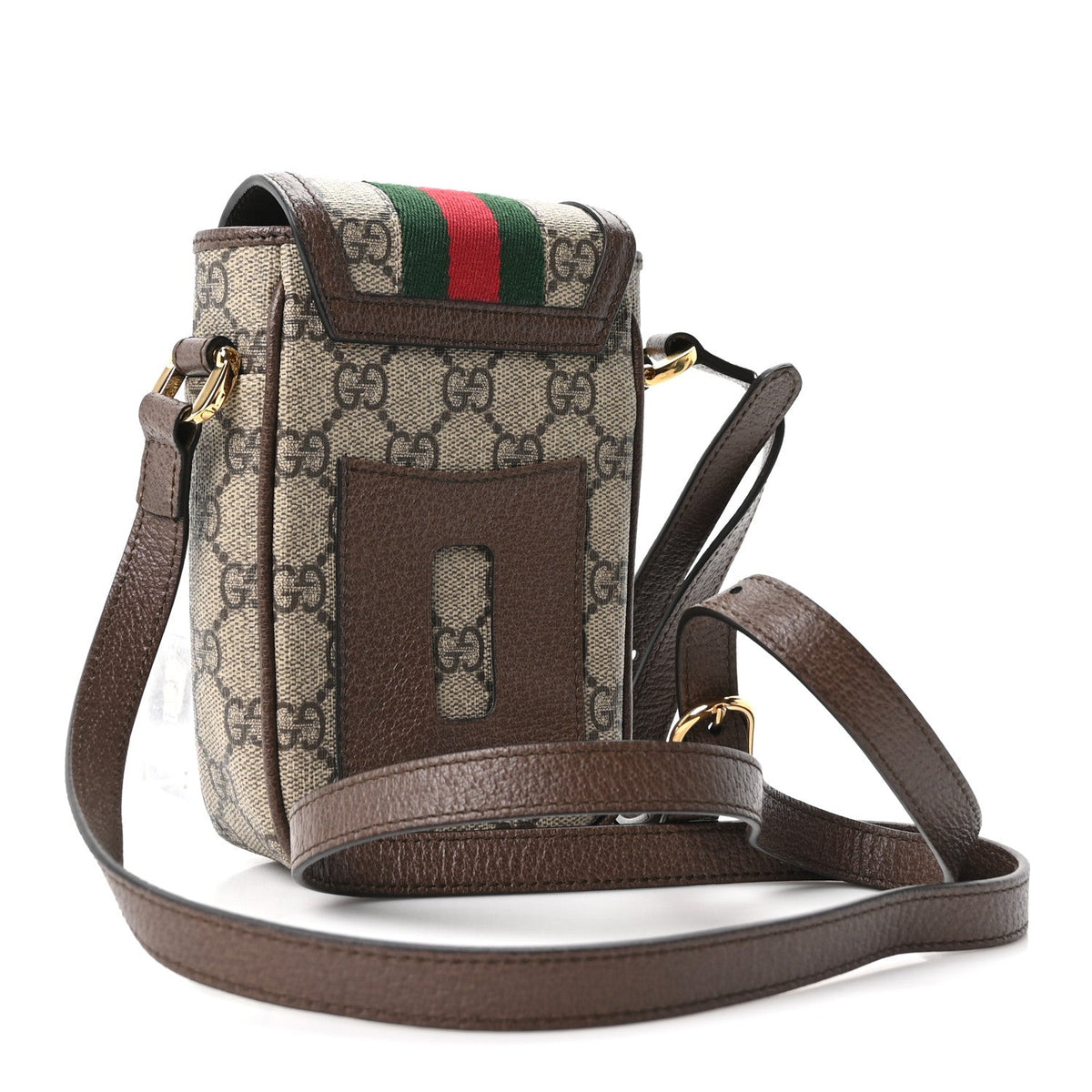 Gucci GG Supreme Monogram Web Ophidia Phone Crossbody Bag Beige New Acero