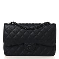 Chanel Crumpled Calfskin Quilted Jumbo Double Flap So Black