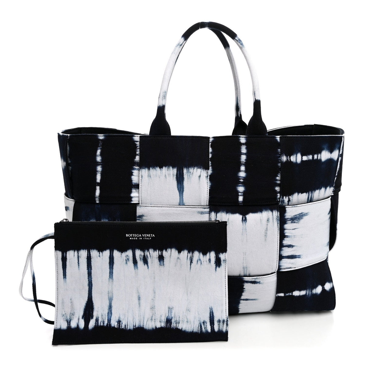 Bottega Veneta Denim Tie Dye Maxi Intrecciato Large Arco Tote Navy White