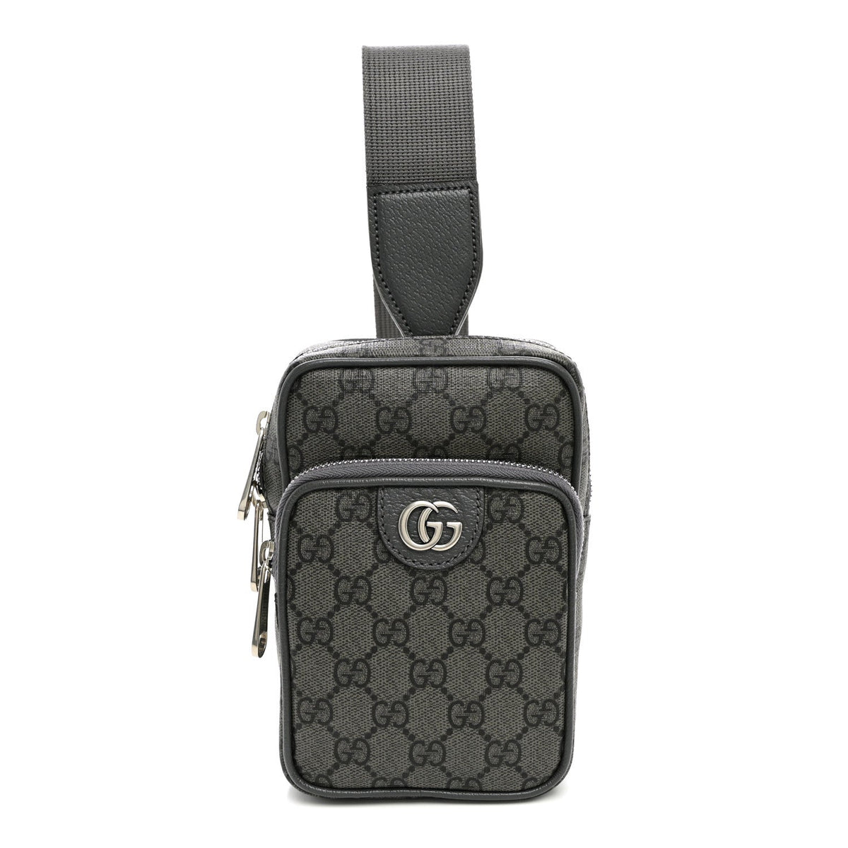 Gucci GG Supreme Monogram Textured Dollar Calfskin Mini Ophidia Messenger Grey Black Graphite Grey