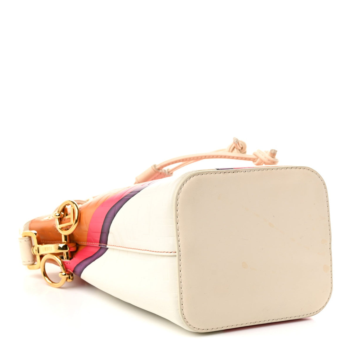 Fendi Vitello King F is Fendi FF Embossed Striped Mini Mon Tresor Bucket Bag Light Rose Multicolor White Ice