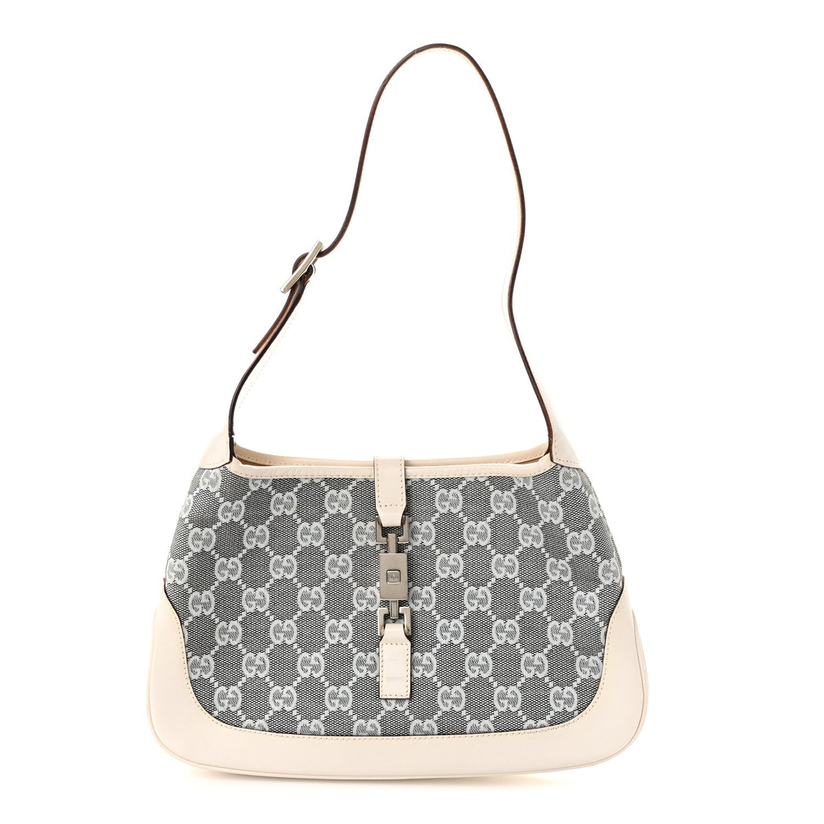 Gucci Monogram Web Small Jackie O Hobo White Grey
