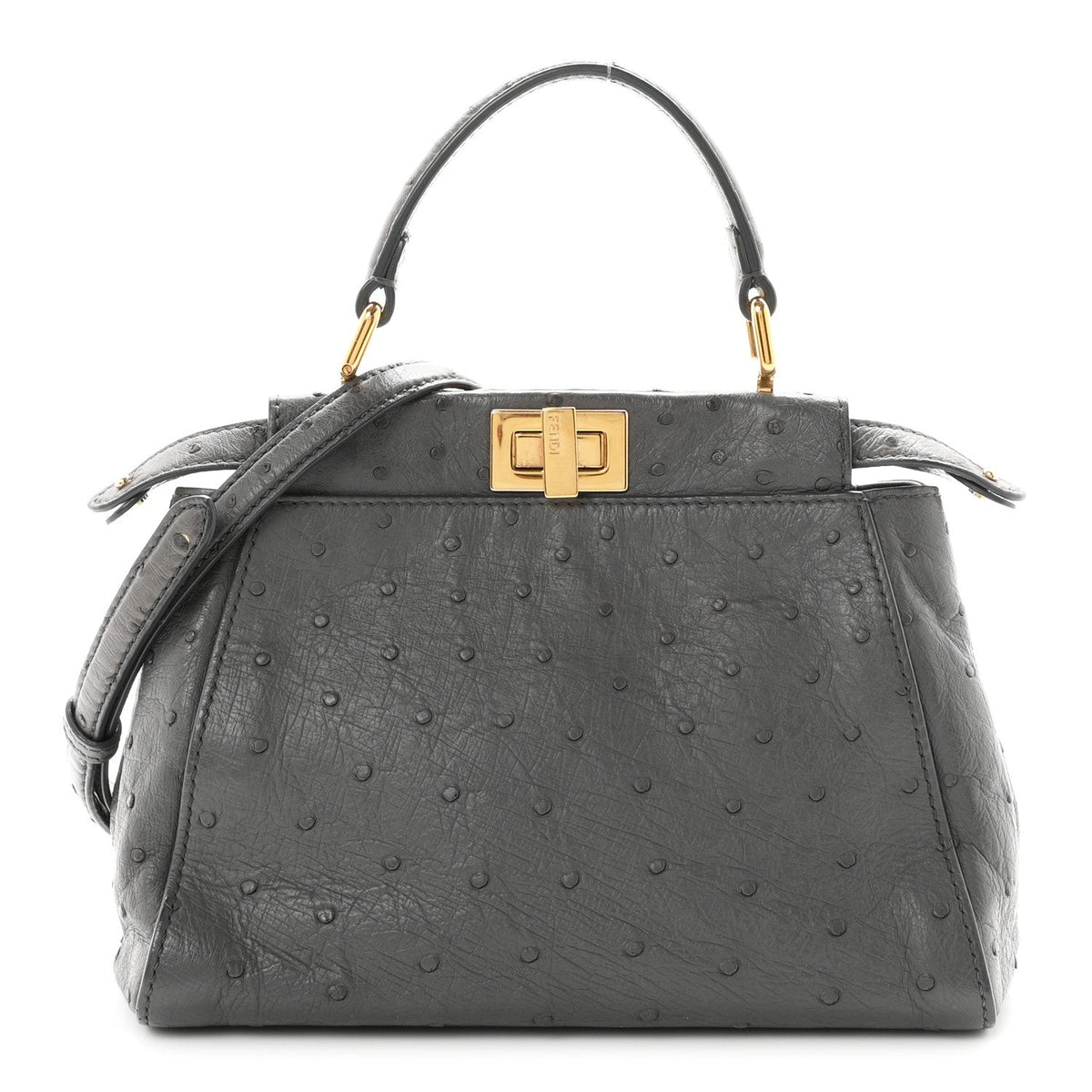 Fendi Ostrich Shiny Nappa Mini Peekaboo Iconic Satchel Grey