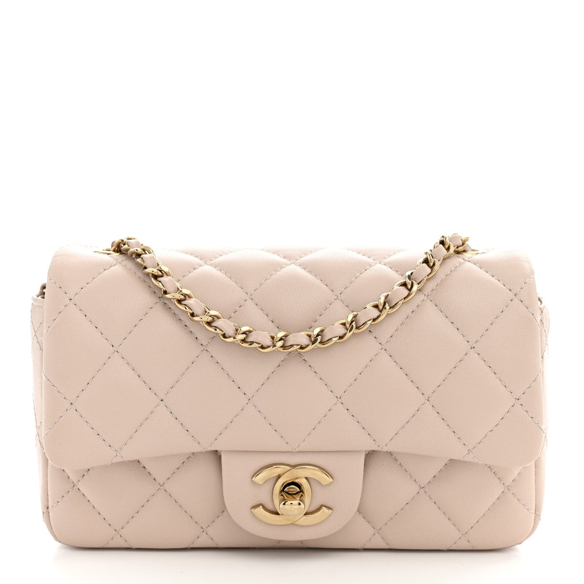 Chanel Lambskin Quilted Mini Rectangular Flap Pink