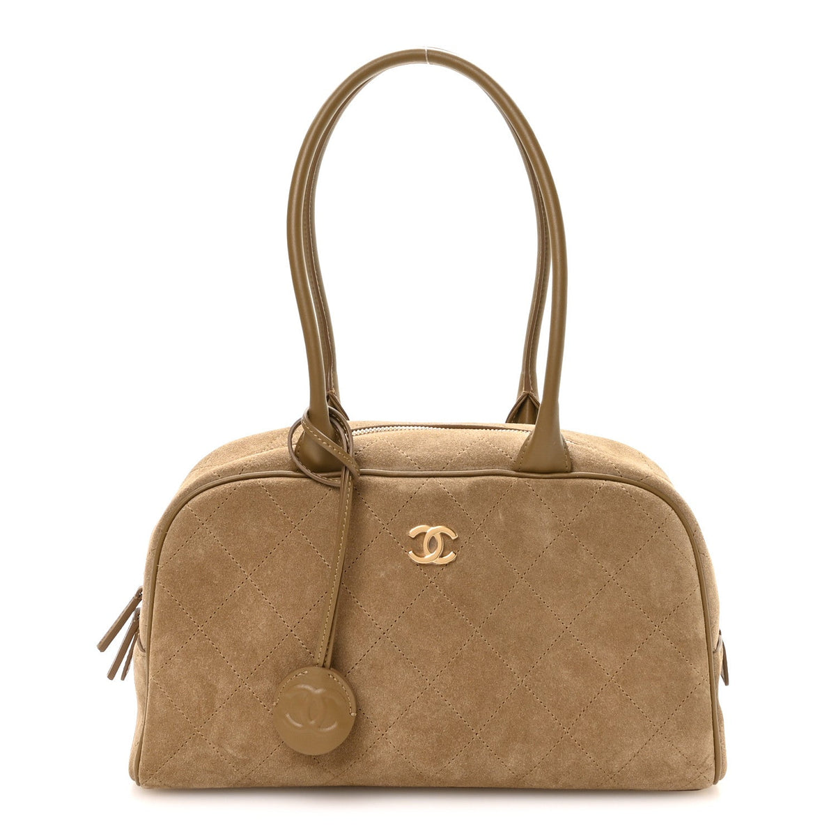 Chanel Suede Calfskin Large Perfect Bowling Bag Dark Beige