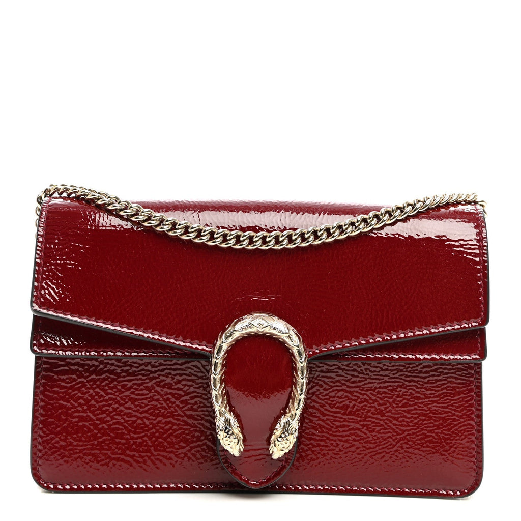 Gucci Crinkled Patent Mini Dionysus Shoulder Bag Rosso Ancora Red