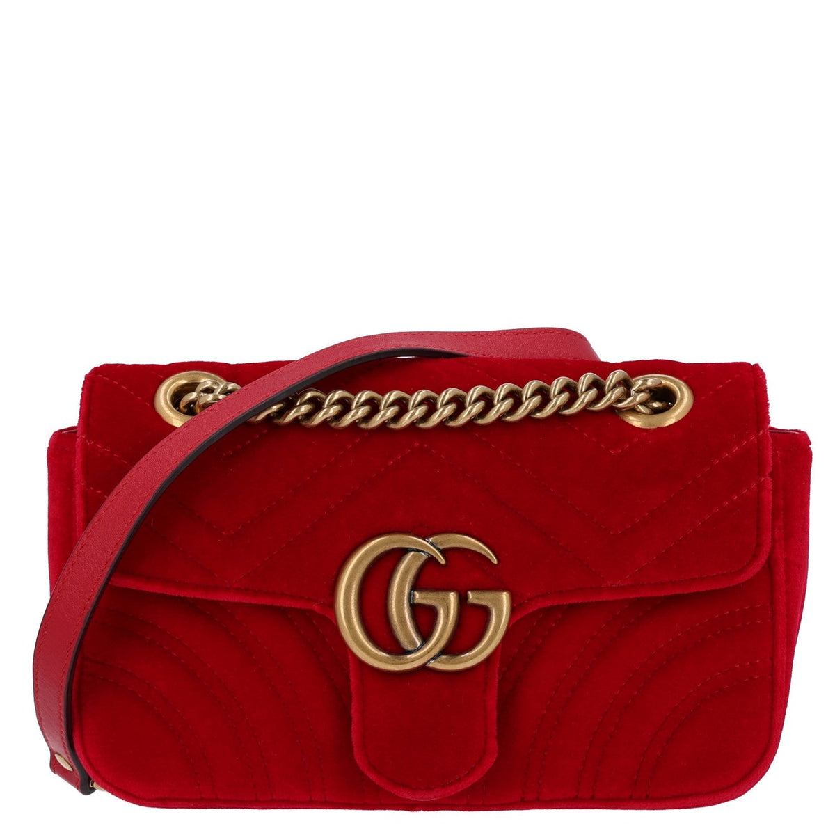Gucci Velvet Matelasse Mini GG Marmont Shoulder Bag Hibiscus Red