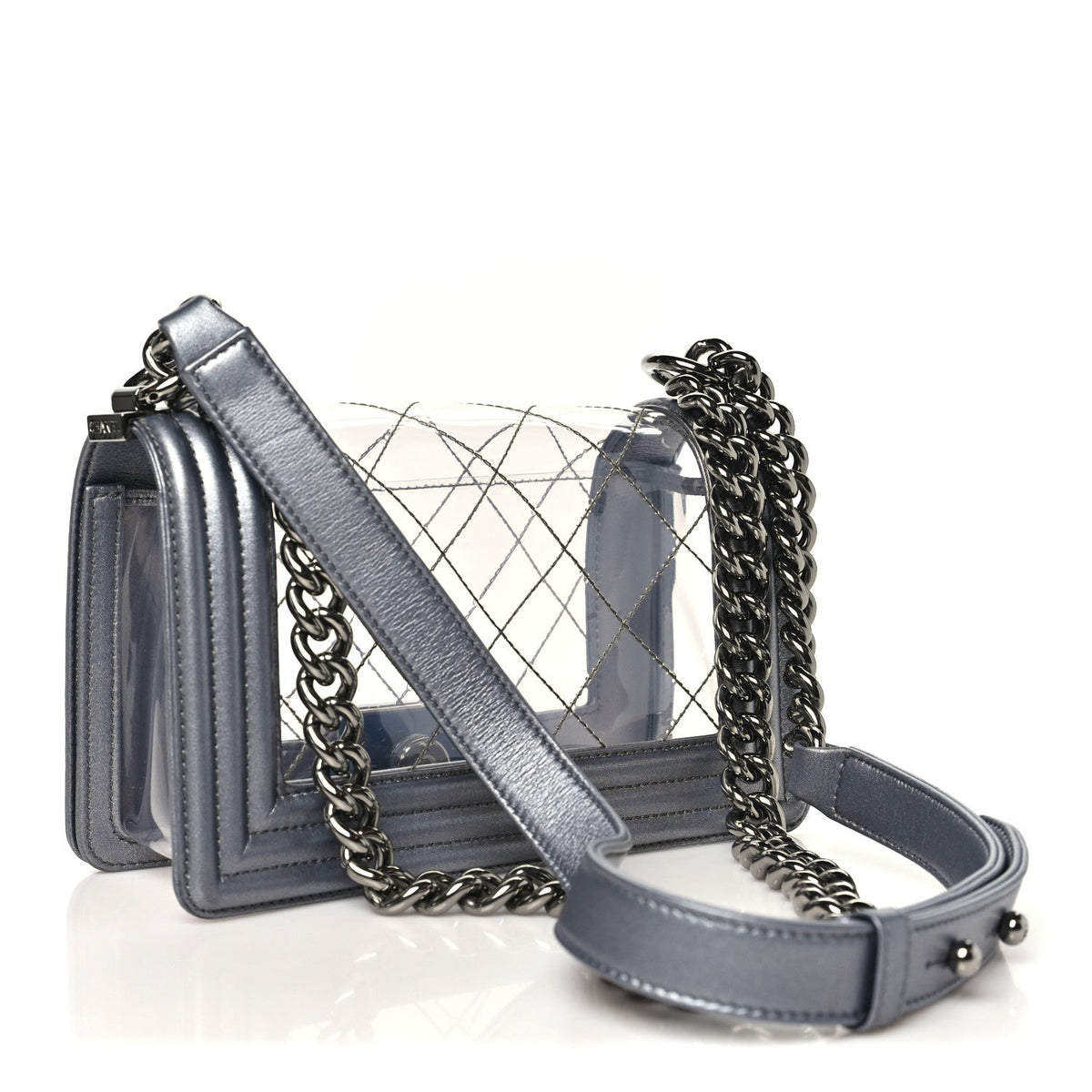 Chanel Metallic Lambskin PVC Quilted Small Boy Flap Silver