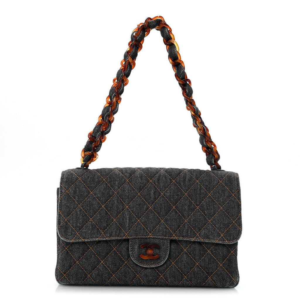 Chanel Denim Quilted Tortoise Single Flap Blue