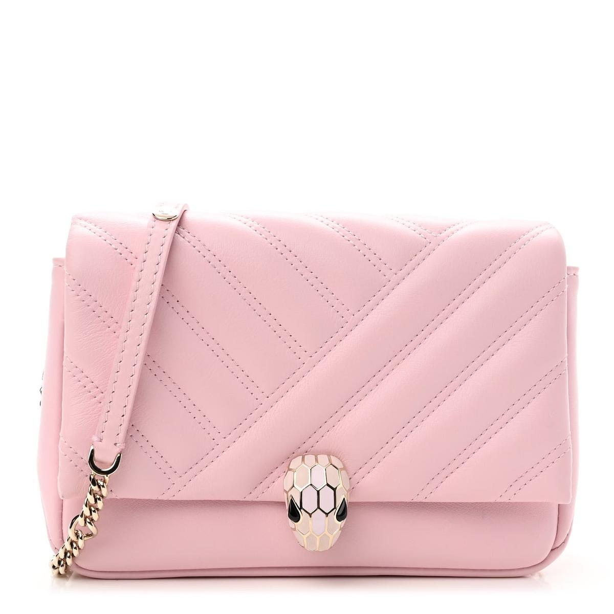 BVLGARI SERPENTI CABOCHON SHOULDER BAG IN PINK MATELASSE CALFSKIN