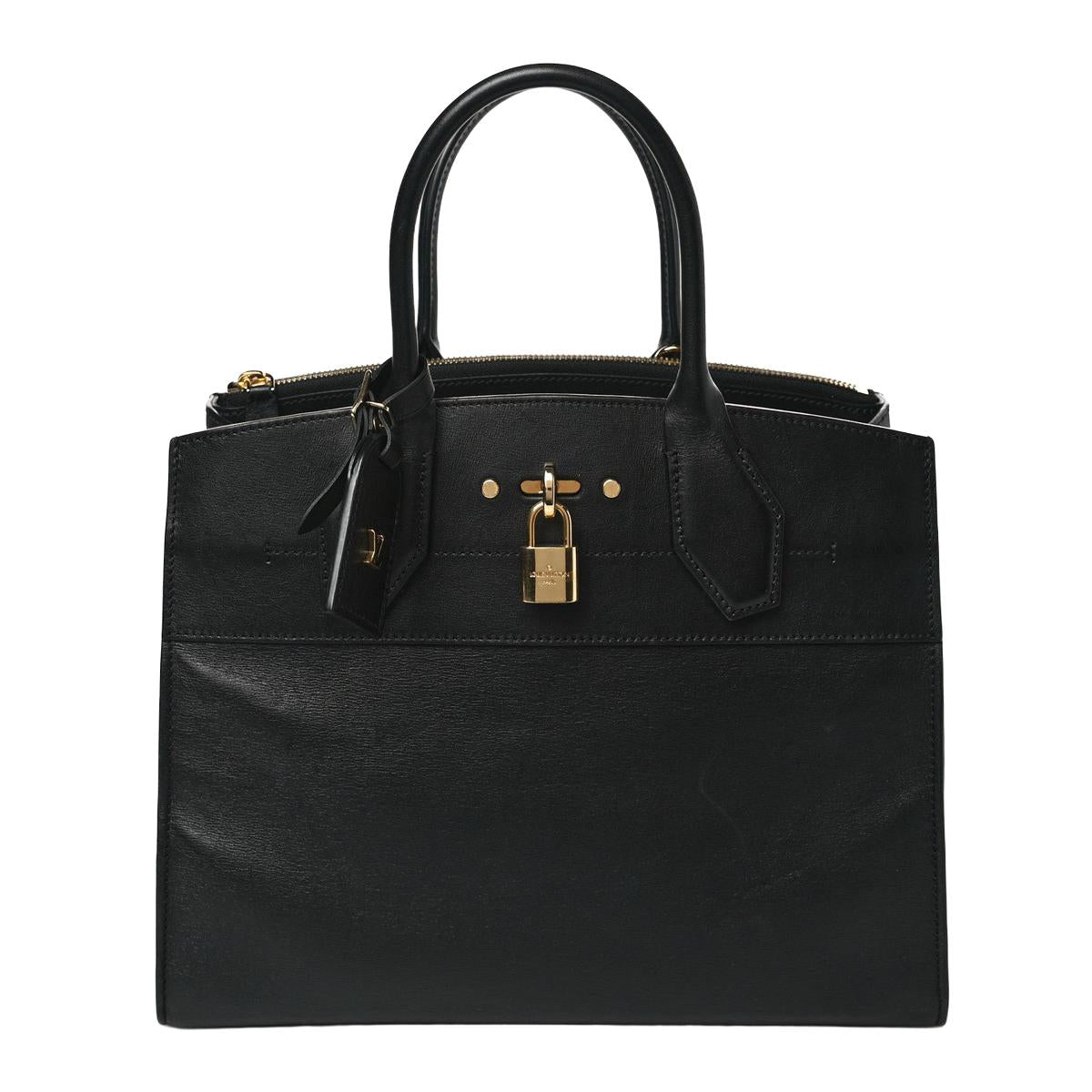 3/4 front view - Louis Vuitton Calfskin City Steamer MM Black