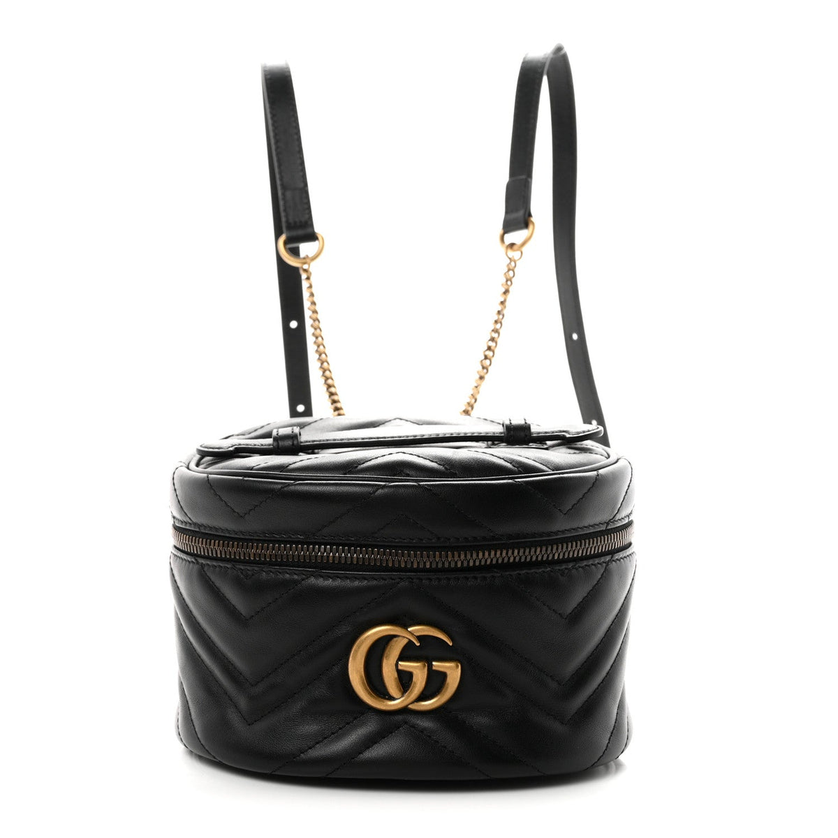 Gucci Calfskin Matelasse Mini GG Marmont Round Backpack Black