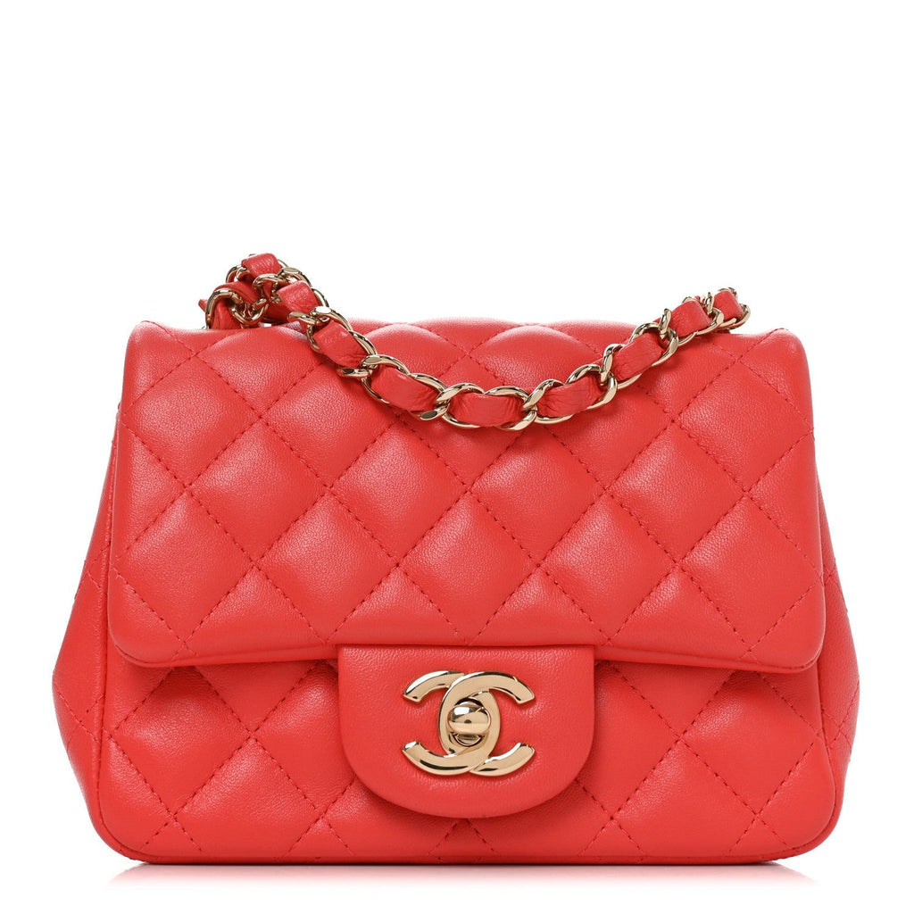 Chanel Lambskin Quilted Mini Square Flap Orange