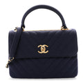 Chanel Jersey Chevron Quilted Small Trendy CC Dual Handle Flap Bag Navy Blue