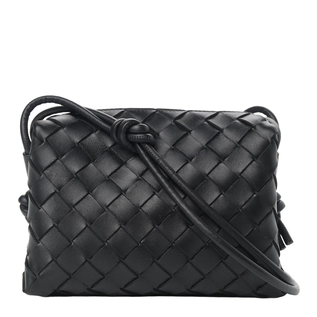 Bottega Veneta Mini Loop intrecciato camera bag front view black