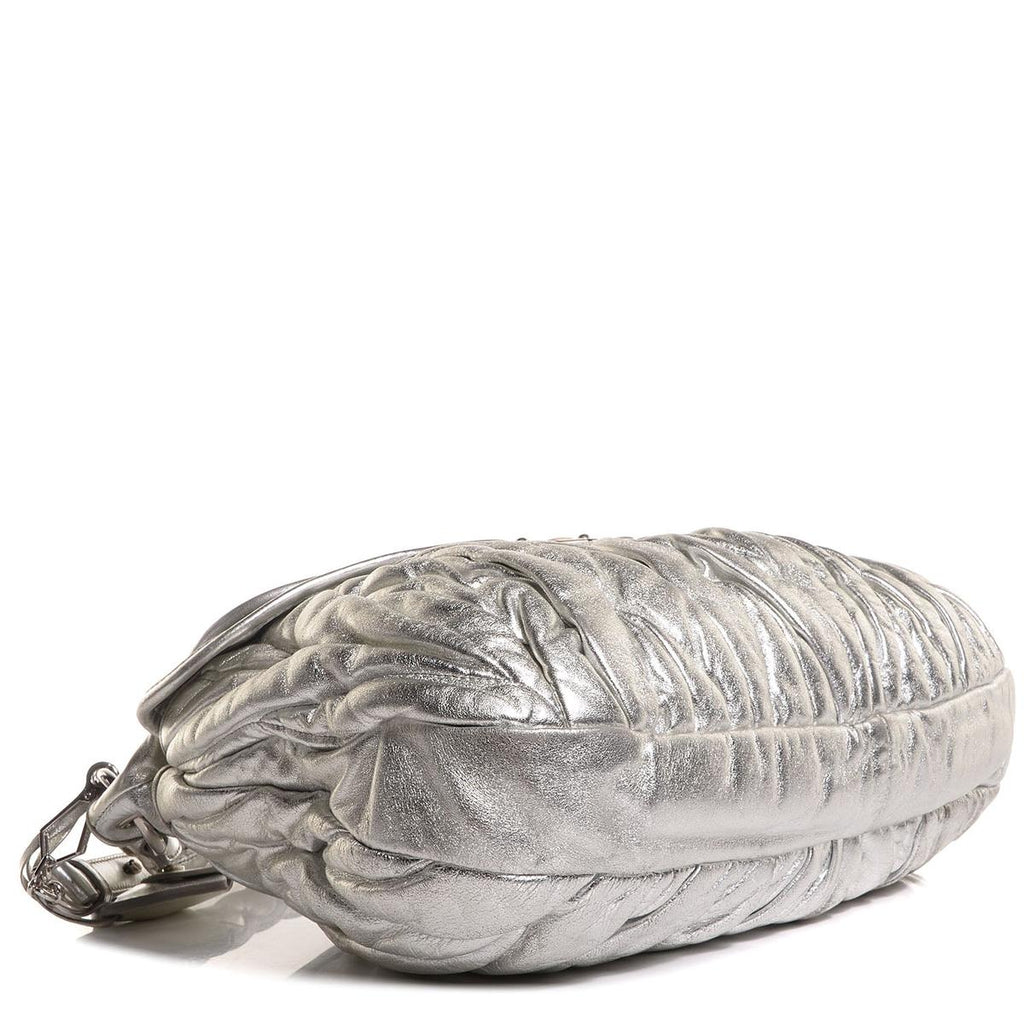 Miu Miu Leather Matelasse Coffer Bag Silver - Bottom View