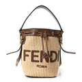 Fendi Straw F is Fendi Logo Crochet Mini Mon Tresor Bucket Bag Naturale Black