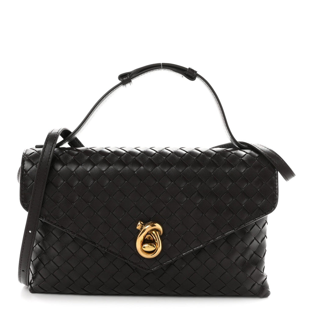 Bottega Veneta Nappa Intrecciato Knot Lock Top Handle Crossbody Bag Fondant