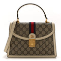 Gucci GG Supreme Monogram Textured Dollar Calfskin Web Small Ophidia Padlock Top Handle Bag Beige Ebony Mystic White