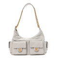 Chanel Shiny Lambskin Quilted Large Trendy Pockets Hobo Light Grey