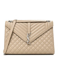 Saint Laurent Grain De Poudre Mixed Matelasse Large Triquilt Monogram Satchel Dark Beige