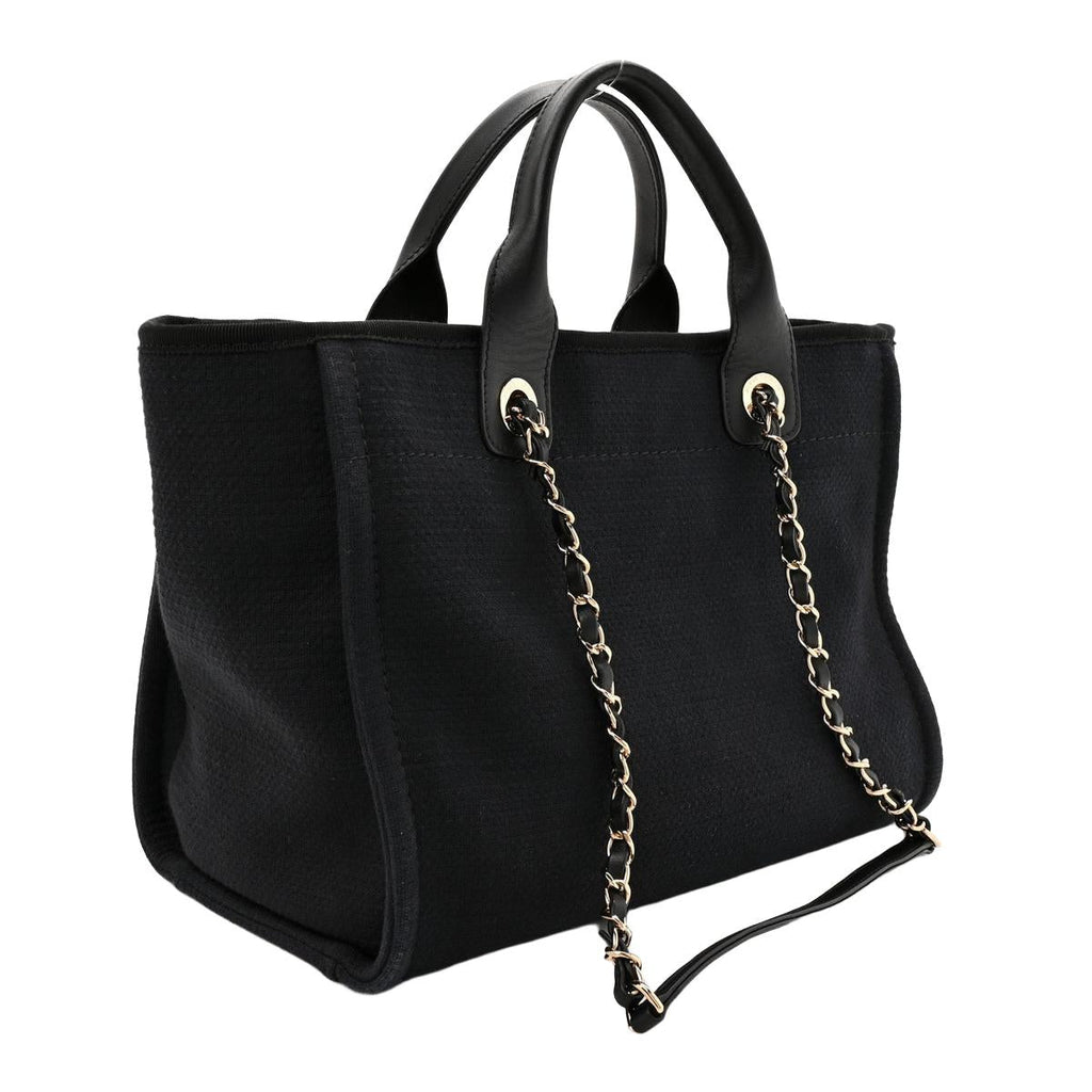 CHANEL Small Deauville Tote Black Canvas - Back View
