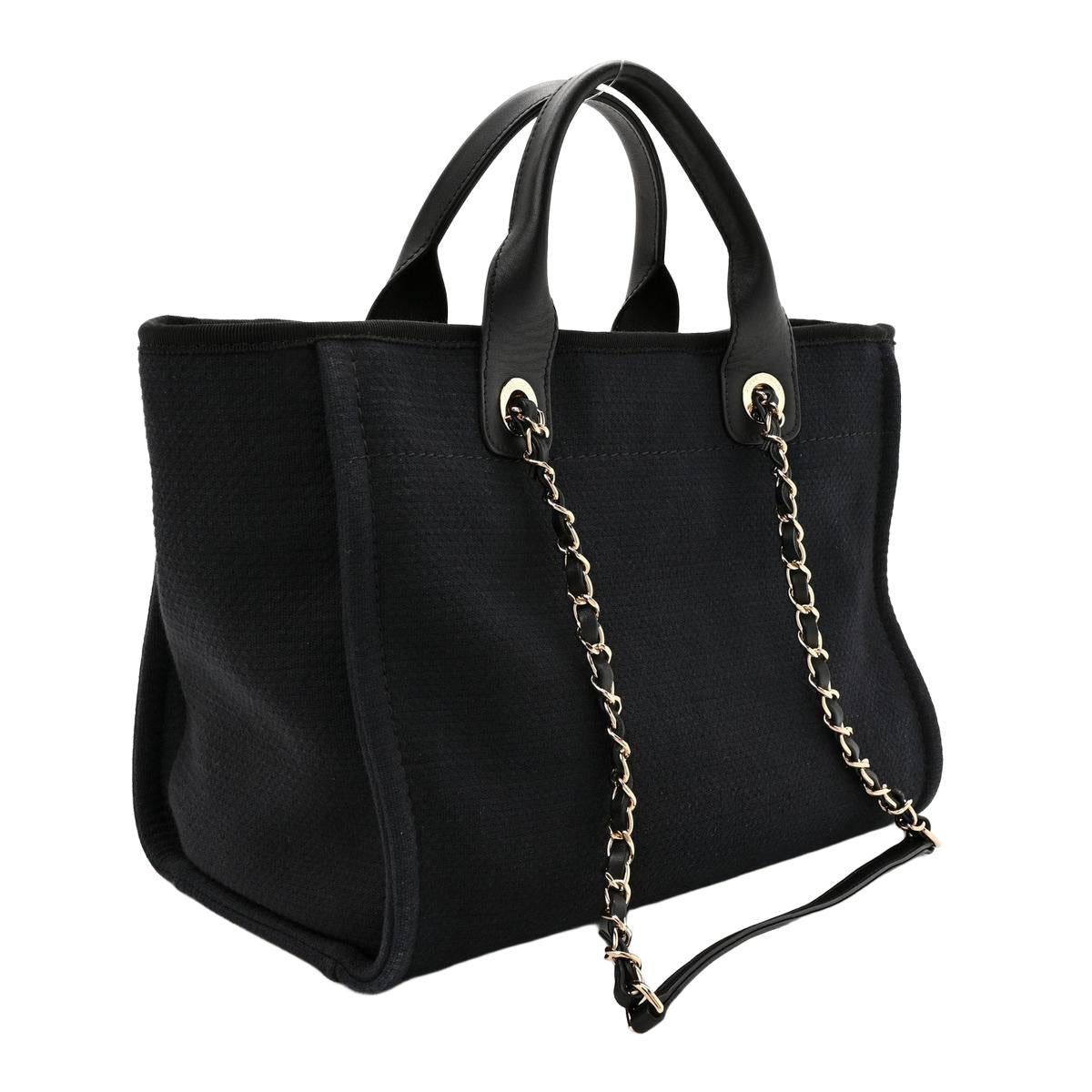 CHANEL Small Deauville Tote Black Canvas - Back View