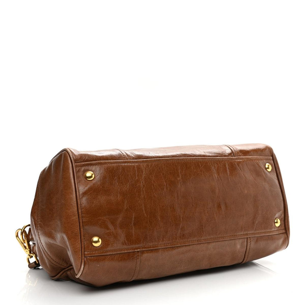 Miu Miu Vitello Shine Top Handle Satchel Brown - Bottom View
