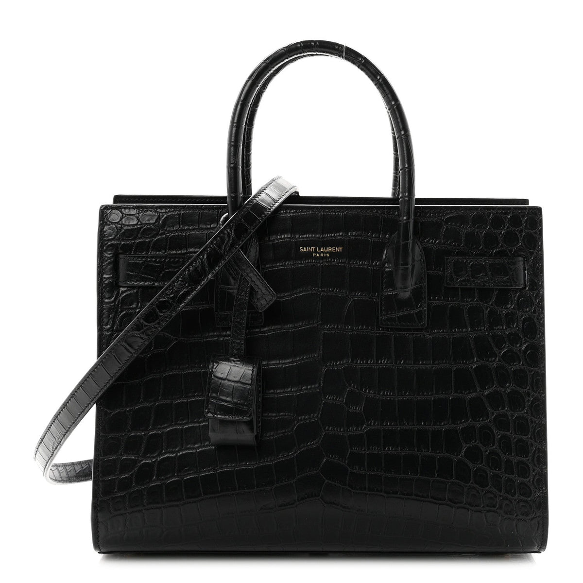 Saint Laurent Calfskin Crocodile Embossed Baby Sac De Jour Black