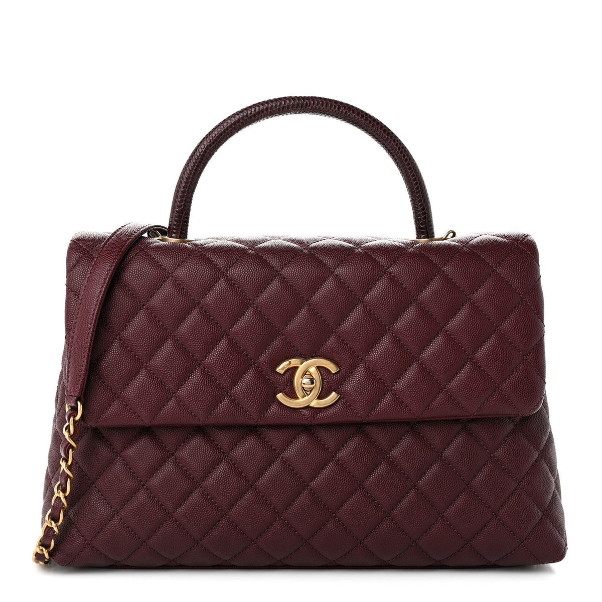 Chanel Caviar Lizard Quilted Medium Coco Handle Flap Burgundy