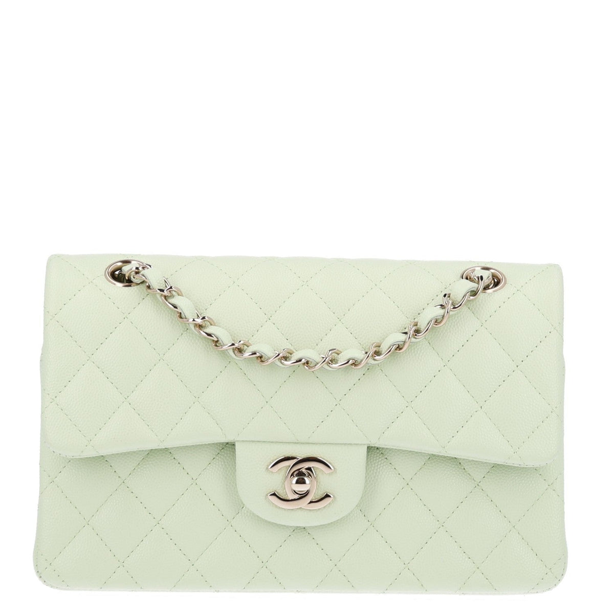 Chanel Caviar Quilted Small Double Flap Light Green