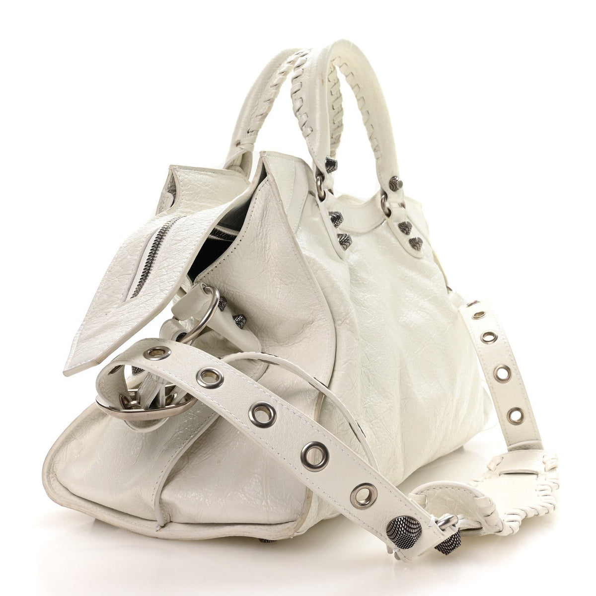 Balenciaga Agneau Arena Neo Cagole City Handbag Optic White