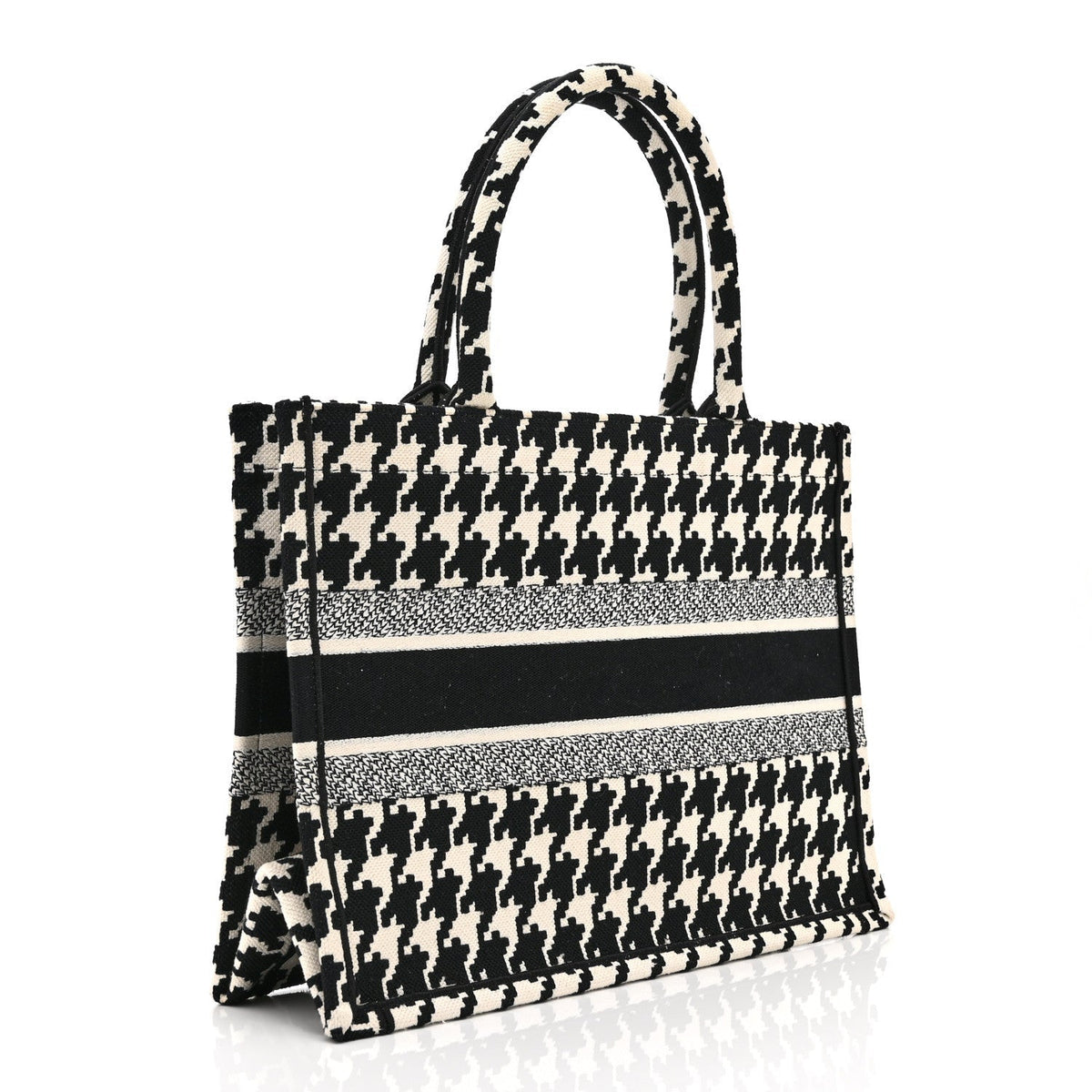 Dior Canvas Houndstooth Embroidered Medium Book Tote Black White