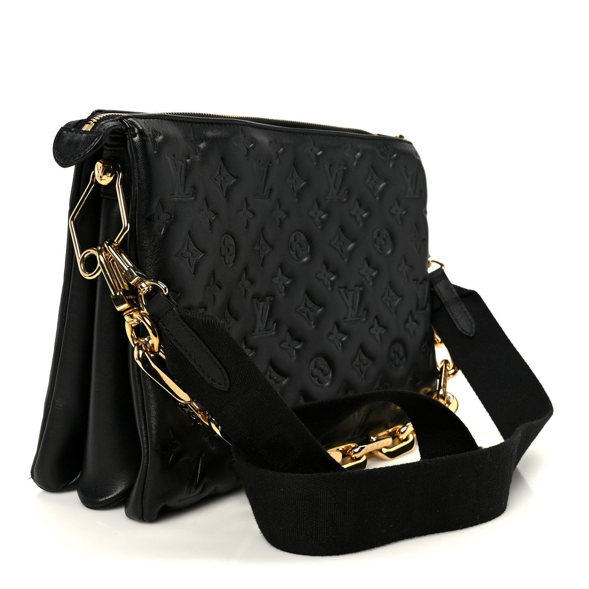 Louis Vuitton Lambskin Embossed Monogram Coussin MM Black