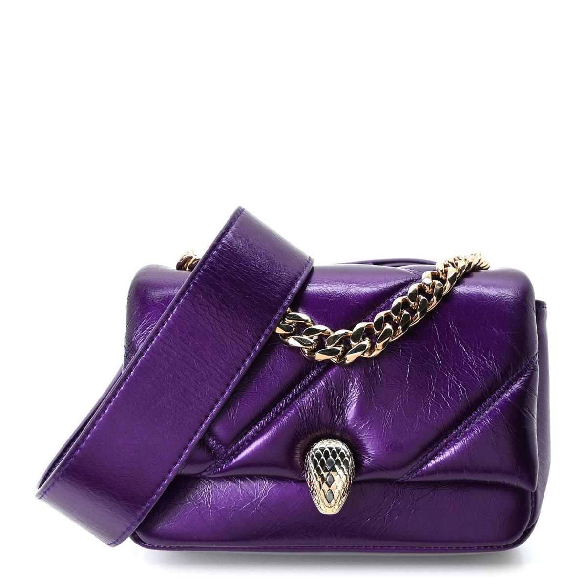 BVLGARI SERPENTI CABOCHON MINI CROSSBODY BAG IN PURPLE METALLIC CALFSKIN
