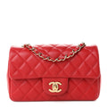 Chanel Lambskin Quilted Mini Rectangular Flap Red Dark Red