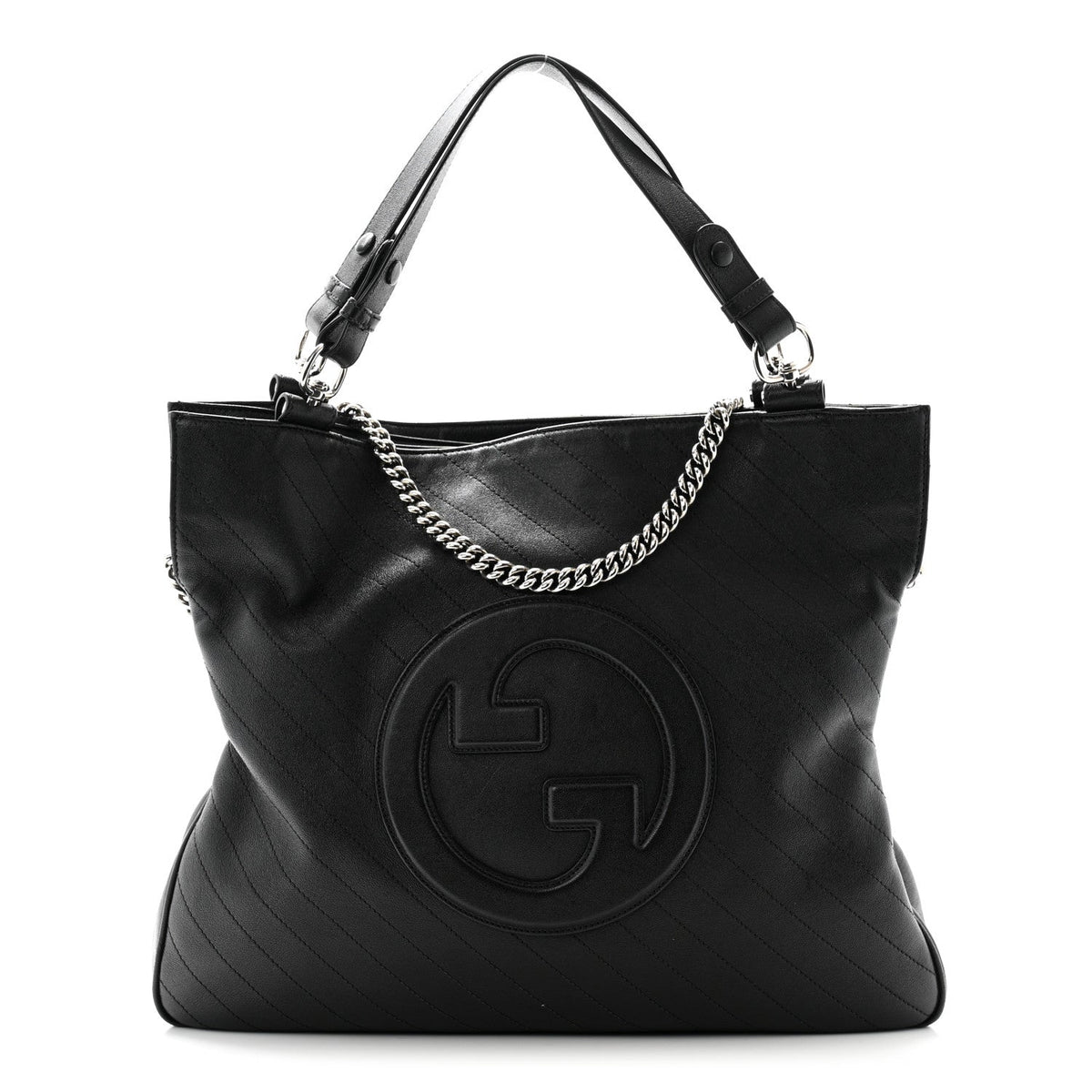 Gucci Sakai Be Green Calfskin Diagonal Stitched Medium Blondie Tote Black