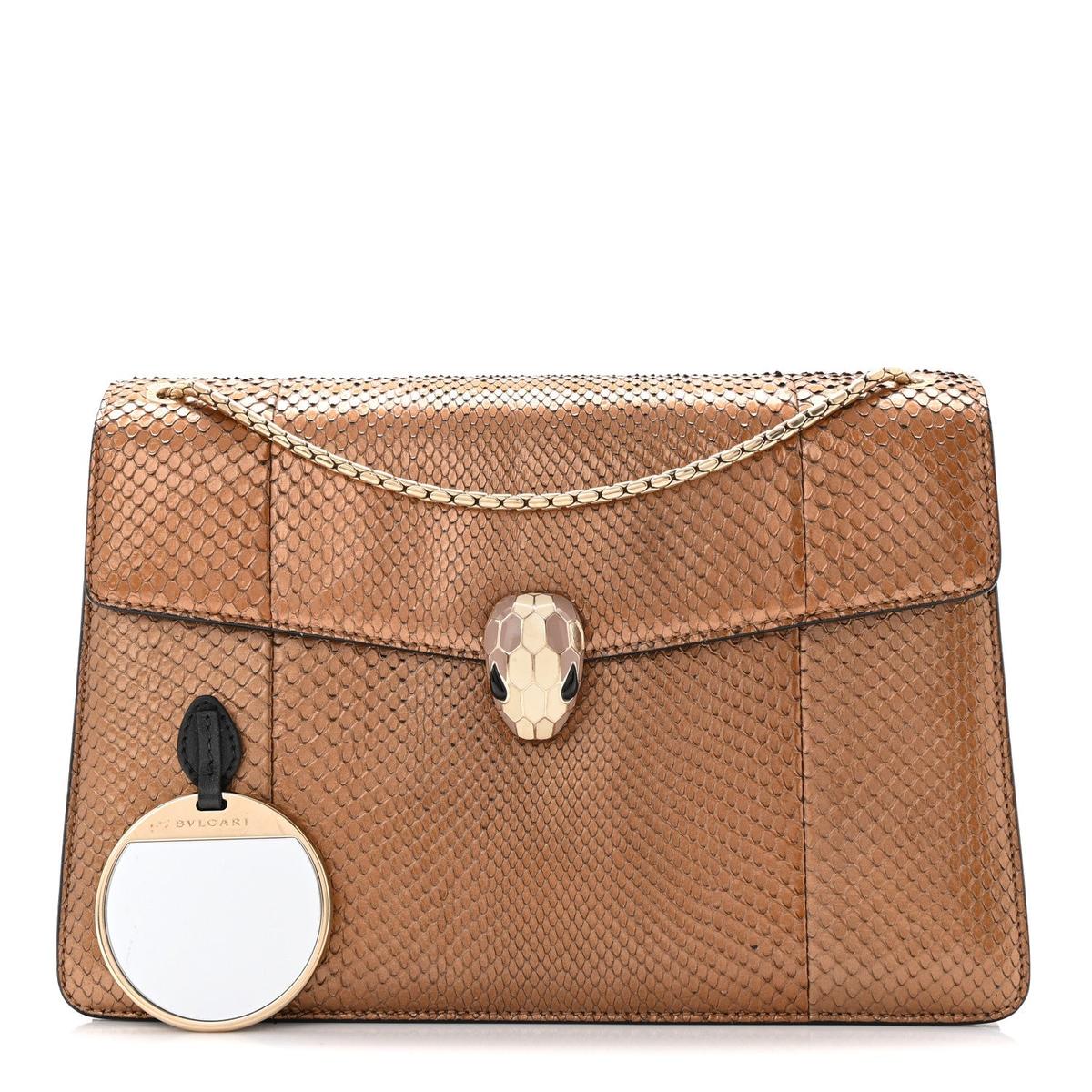 BVLGARI SERPENTI FOREVER MEDIUM SHOULDER BAG IN GOLD METALLIC SNAKESKIN