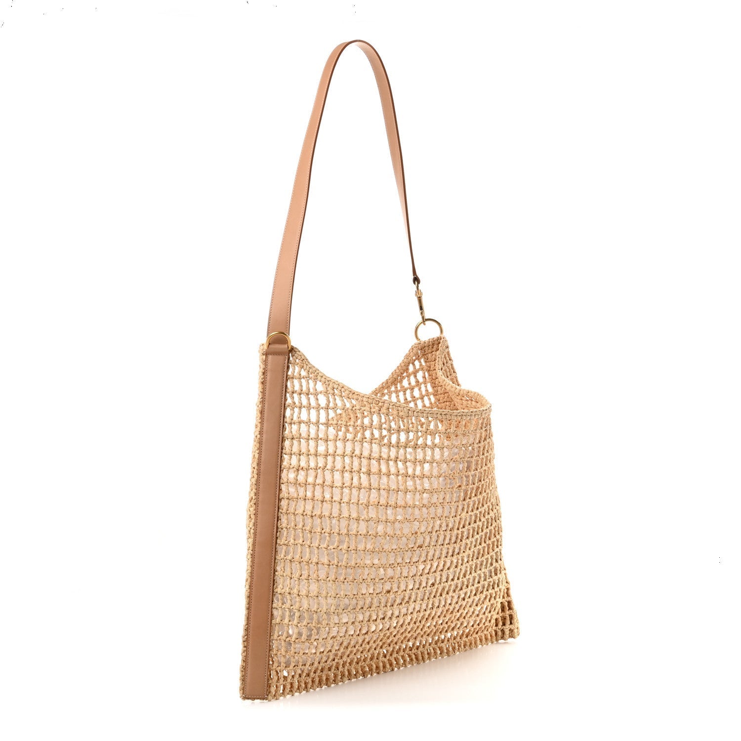 Saint Laurent Raffia Calfskin Oxalis Shoulder Bag Naturale Vintage Brown