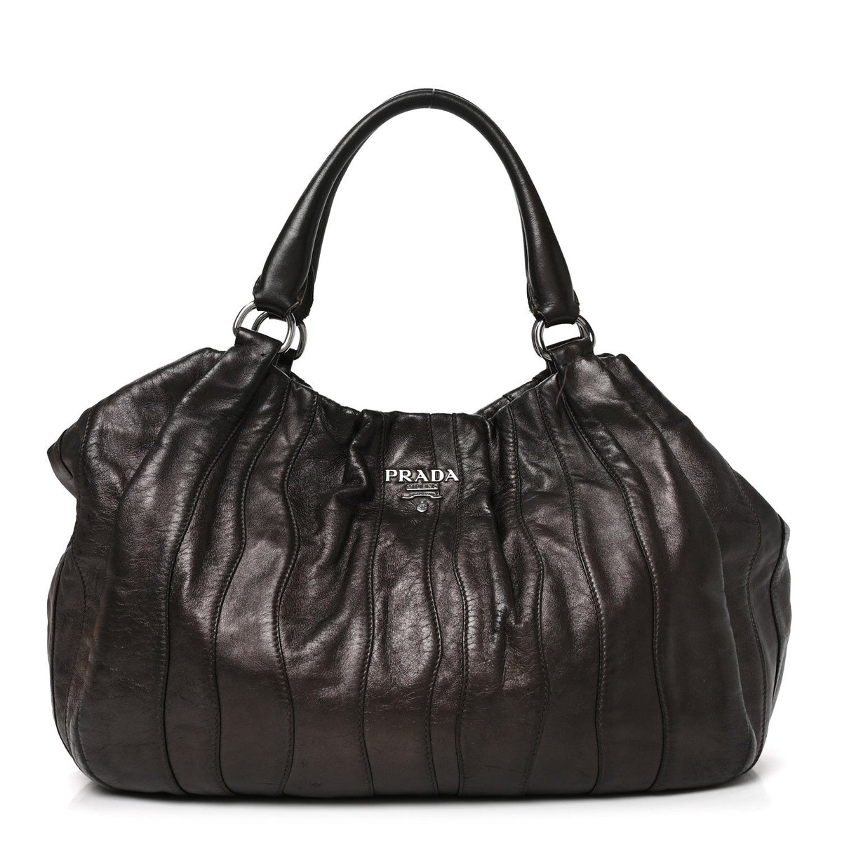 Prada Nappa Pleated Hobo Grafite Mordore