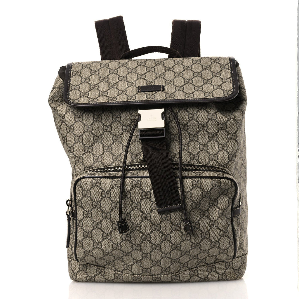Gucci GG Supreme Monogram Medium Single Buckle Rucksack Backpack Beige Ebony Brown