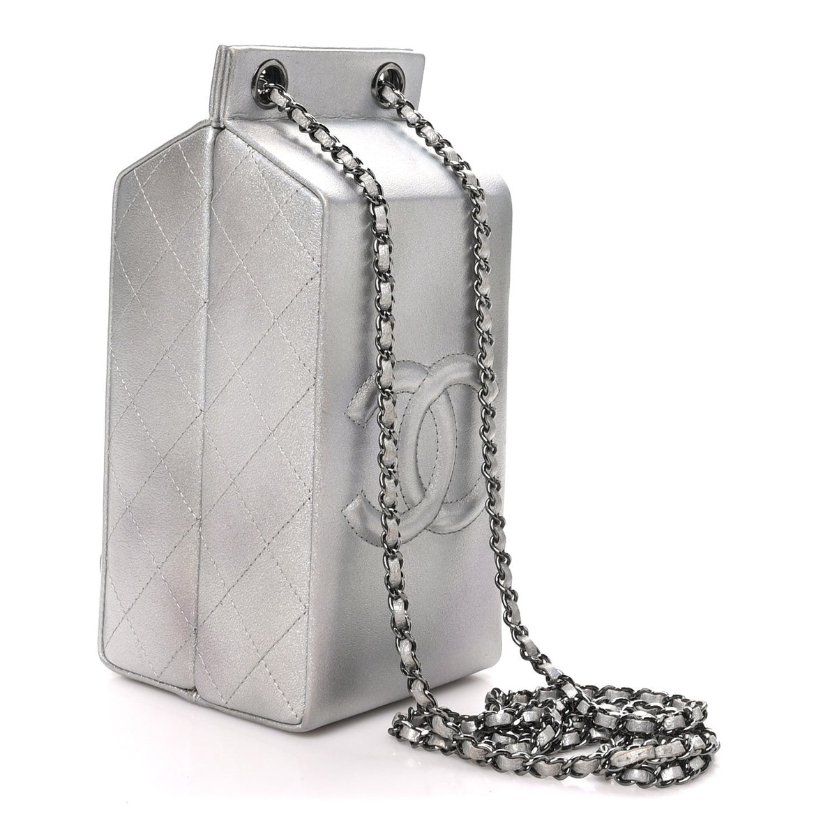 Chanel Metallic Goatskin Lait de Coco Milk Carton Bag Silver