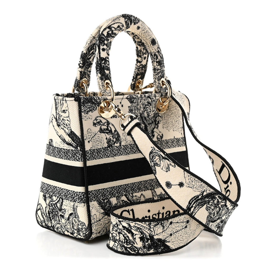 Dior Canvas Embroidered Zodiac Toile De Jouy Medium Lady D-Lite Latte