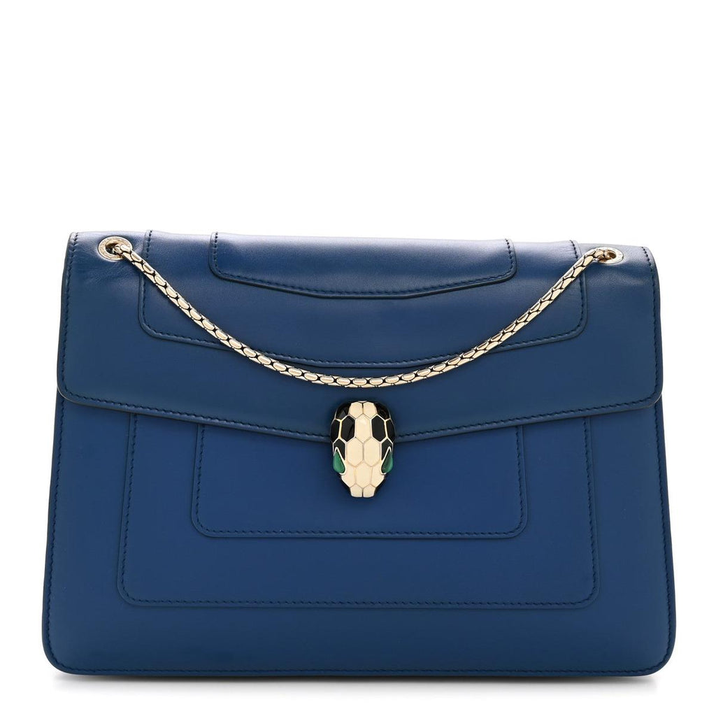 Front view of Bvlgari Serpenti Forever shoulder bag in navy calfskin